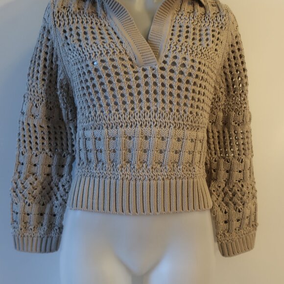 NWT Womens Jonathan Simkhai Gray Open Knit Collared Sweater XS - Picture 3 of 7